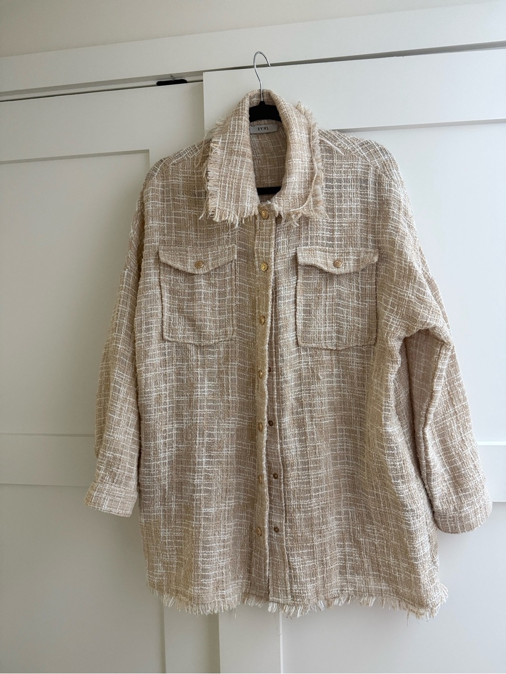 Beige Tweed Shacket Jacket - Lightweight Textured